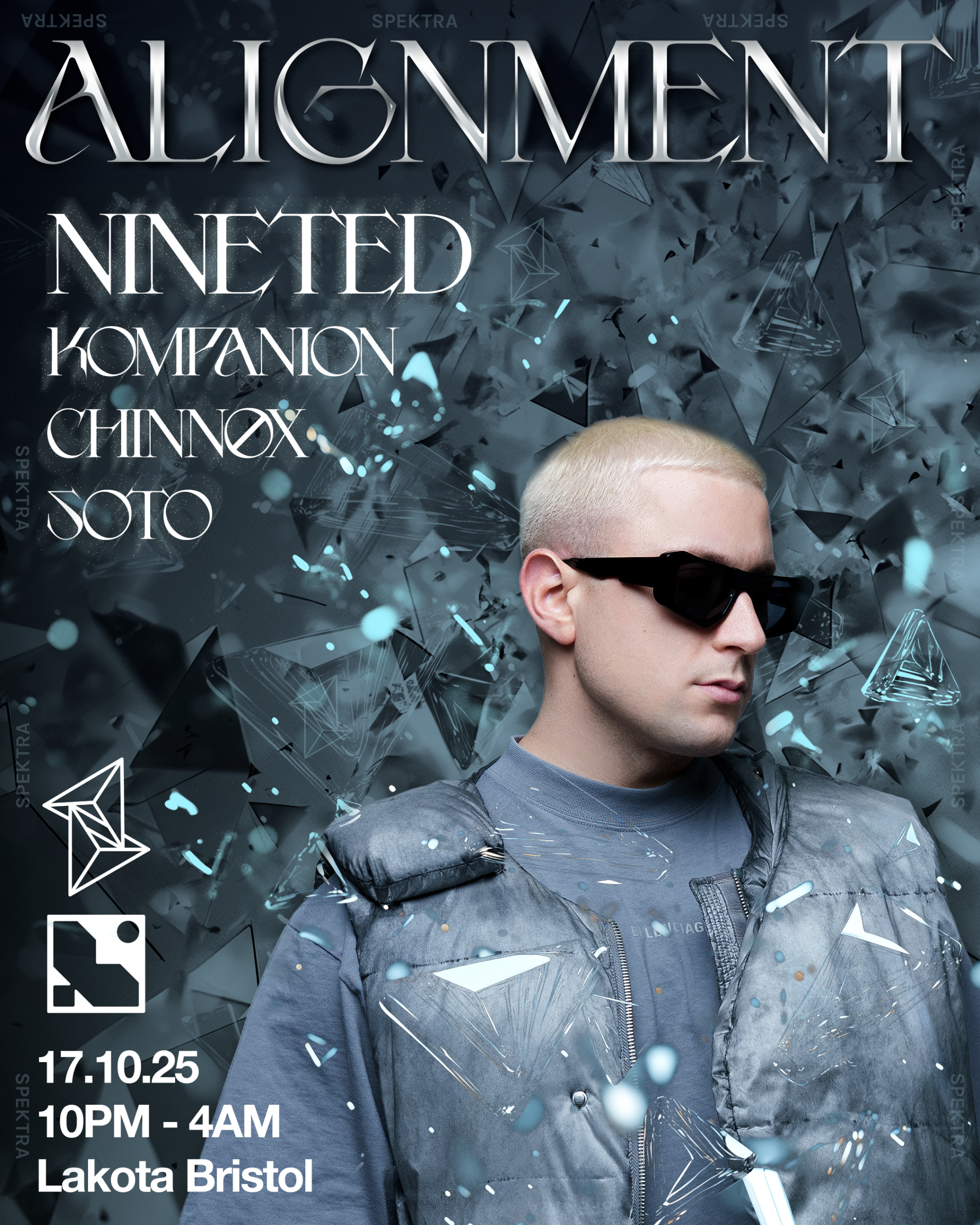 Flyer - Techno maestro Alignment at Spektra Events at Lakota 17 October 2025